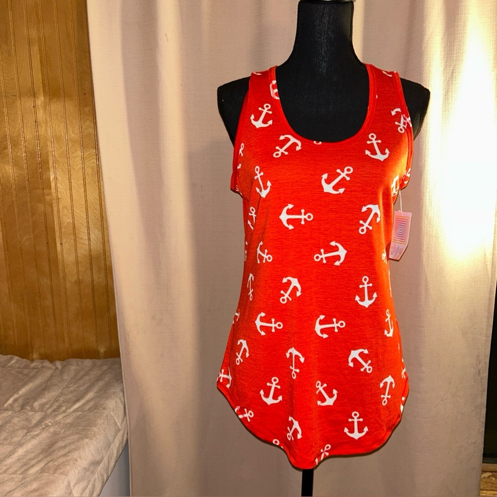 LuLaRoe Red Anchor Print Tank Top